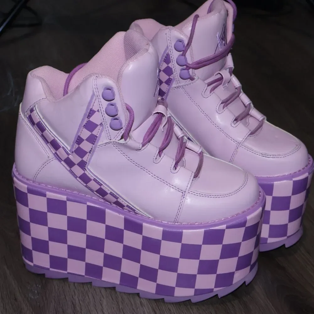 PINK/LAVENDER QOZMO CHECKERPLATFORM SNEAKERS womens 5 - Picture 2 of 12